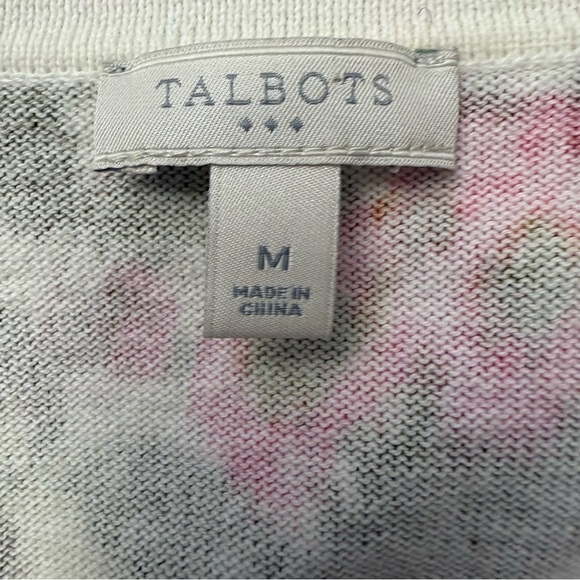 Talbots M Cardigan Sweater Watercolor Floral Roses 100% Cotton 3/4 Sleeve - Picture 5 of 9